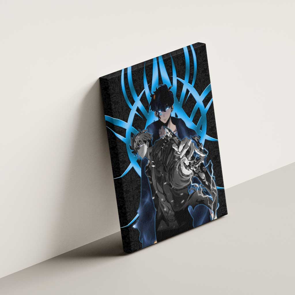 Sung Jin Woo Solo Leveling Canvas Wall Art Neon Shadowcore Anime Style