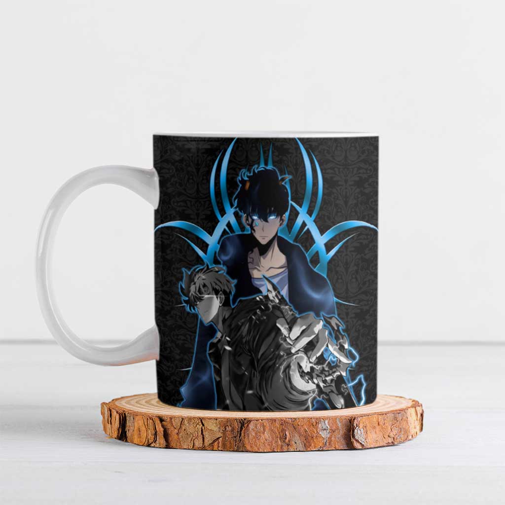 Sung Jin Woo Solo Leveling Ceramic Mug Neon Shadowcore Anime Style