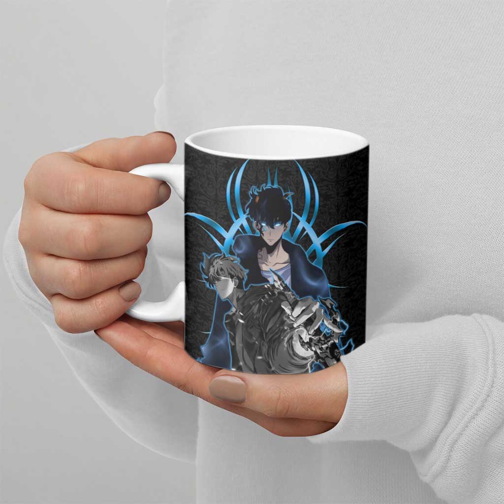 Sung Jin Woo Solo Leveling Ceramic Mug Neon Shadowcore Anime Style