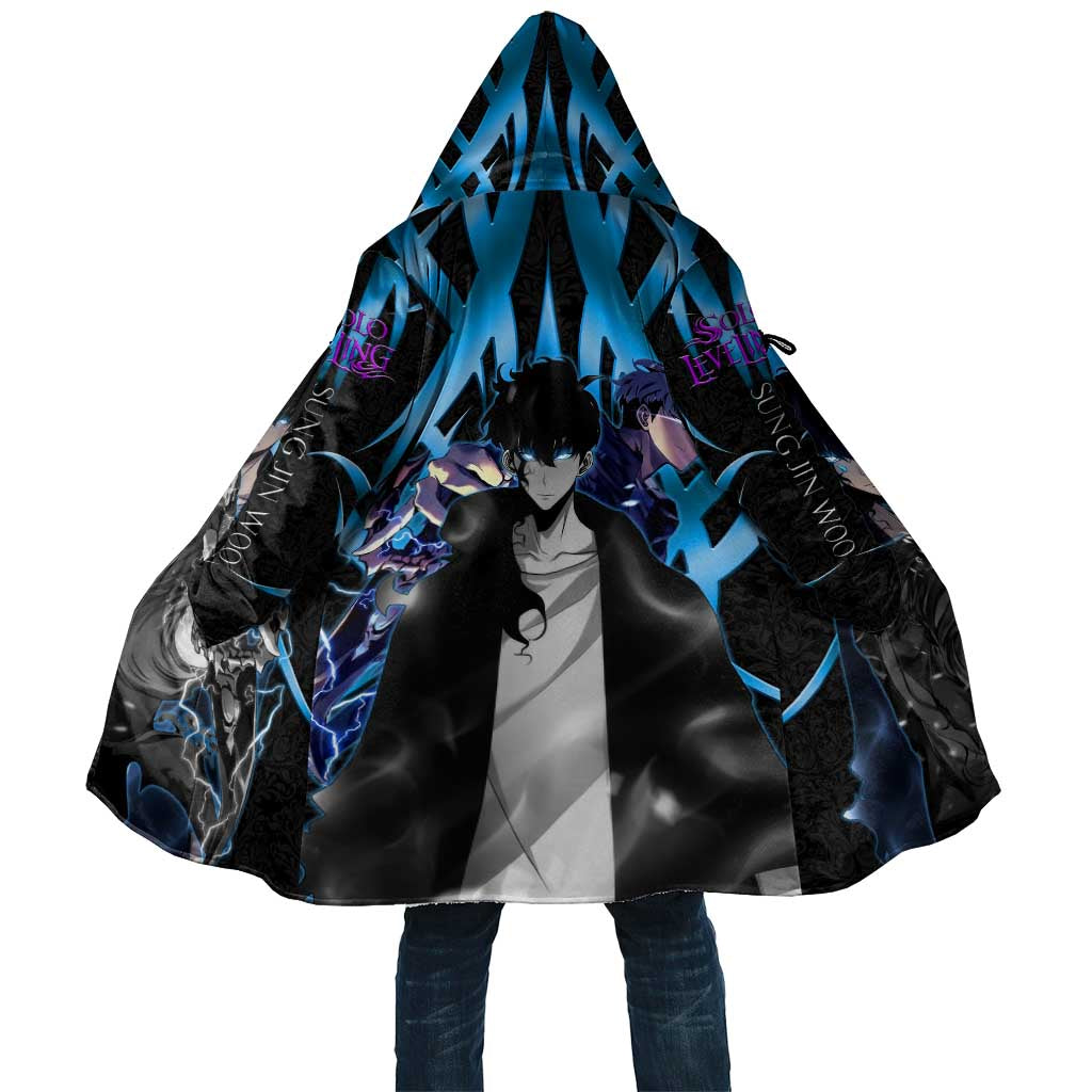 Sung Jin Woo Solo Leveling Cloak Neon Shadowcore Anime Style