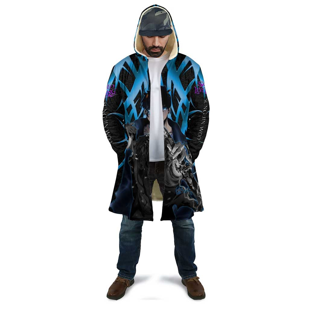 Sung Jin Woo Solo Leveling Cloak Neon Shadowcore Anime Style