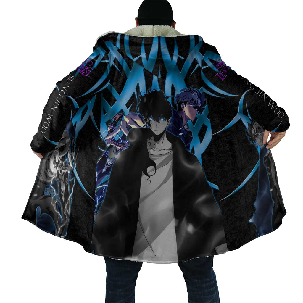 Sung Jin Woo Solo Leveling Cloak Neon Shadowcore Anime Style