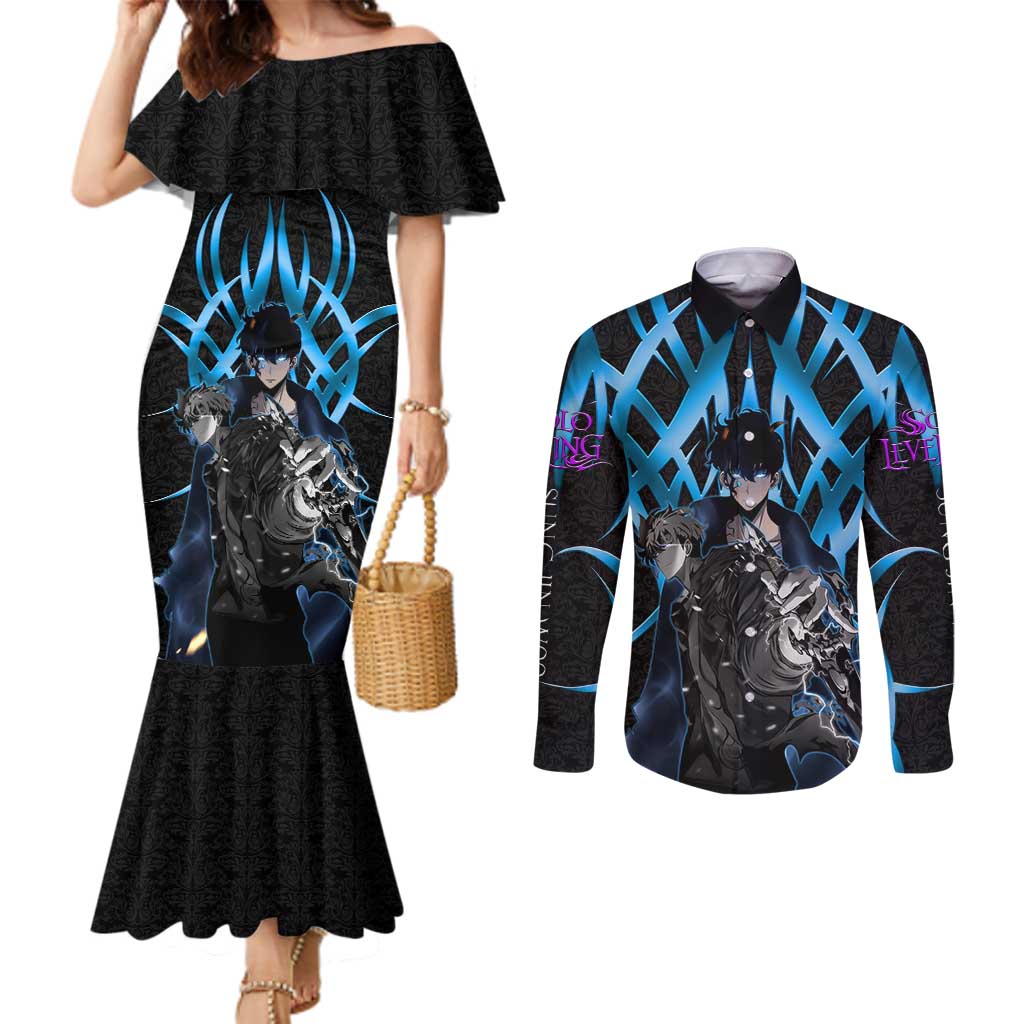 Sung Jin Woo Solo Leveling Couples Matching Mermaid Dress and Long Sleeve Button Shirt Neon Shadowcore Anime Style