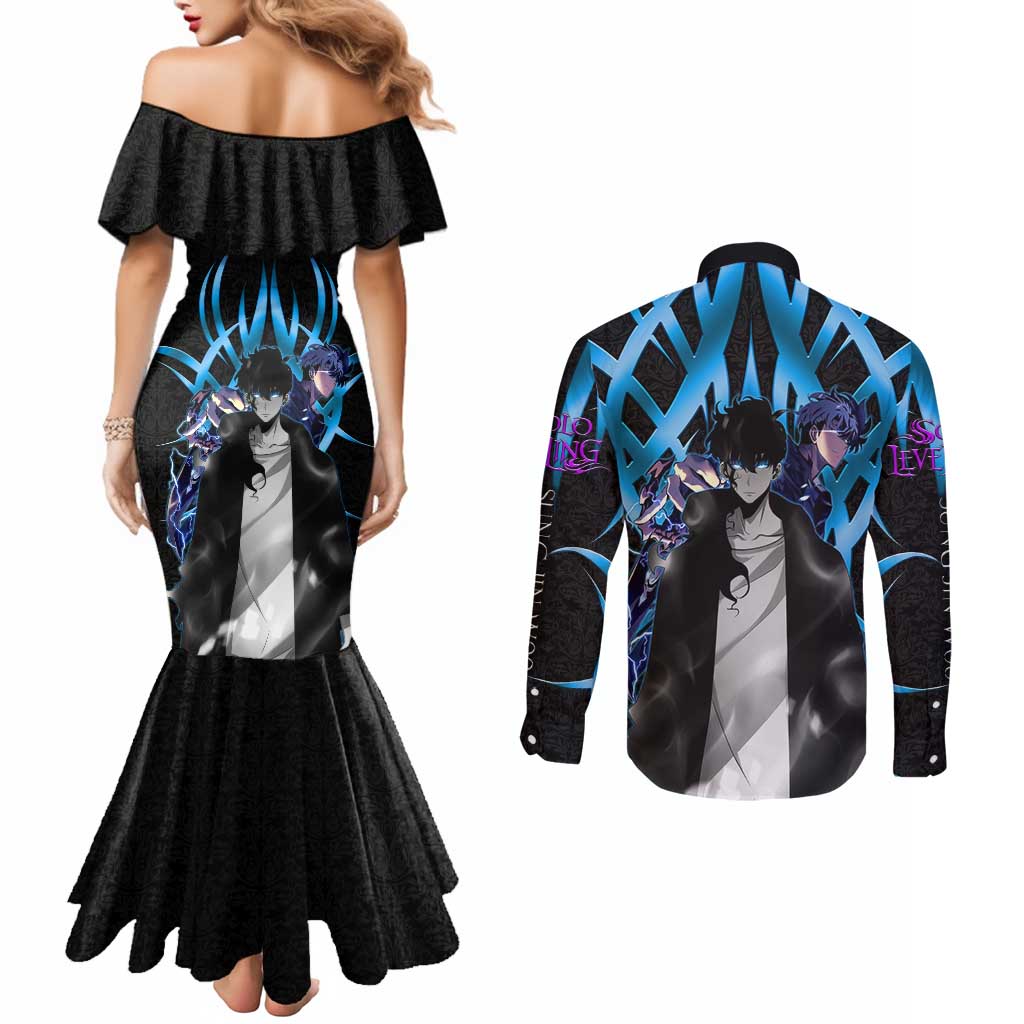 Sung Jin Woo Solo Leveling Couples Matching Mermaid Dress and Long Sleeve Button Shirt Neon Shadowcore Anime Style