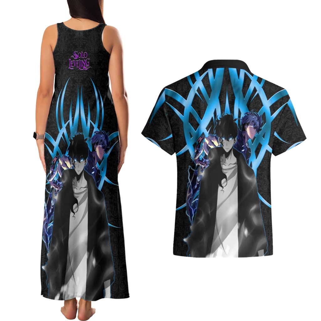 Sung Jin Woo Solo Leveling Couples Matching Tank Maxi Dress and Hawaiian Shirt Neon Shadowcore Anime Style