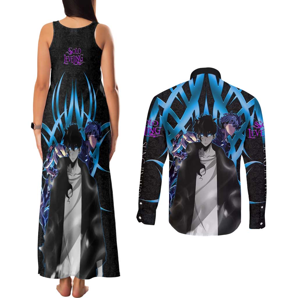 Sung Jin Woo Solo Leveling Couples Matching Tank Maxi Dress and Long Sleeve Button Shirt Neon Shadowcore Anime Style