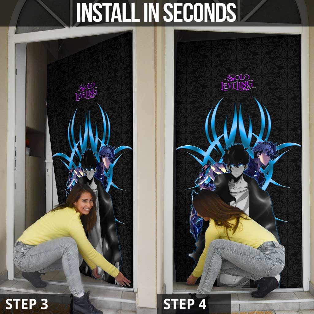 Sung Jin Woo Solo Leveling Door Cover Neon Shadowcore Anime Style