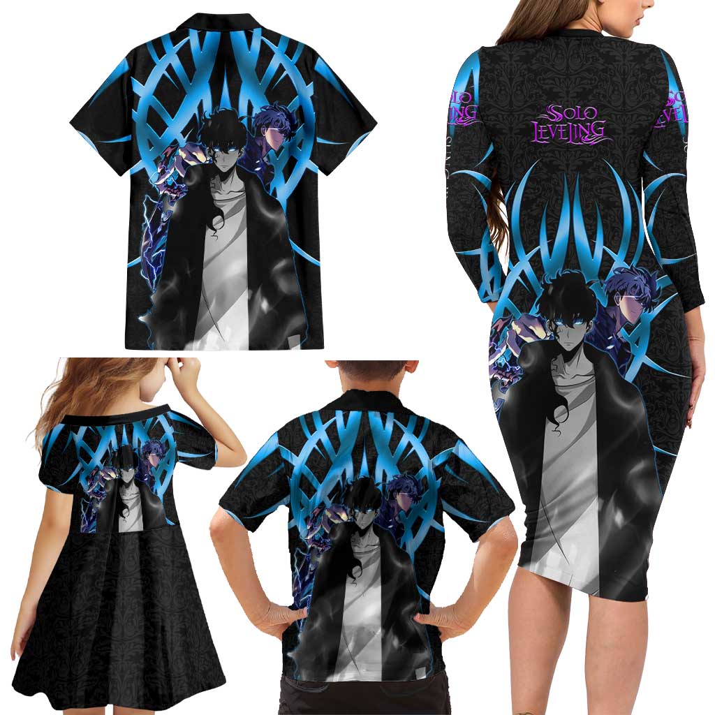 Sung Jin Woo Solo Leveling Family Matching Long Sleeve Bodycon Dress and Hawaiian Shirt Neon Shadowcore Anime Style