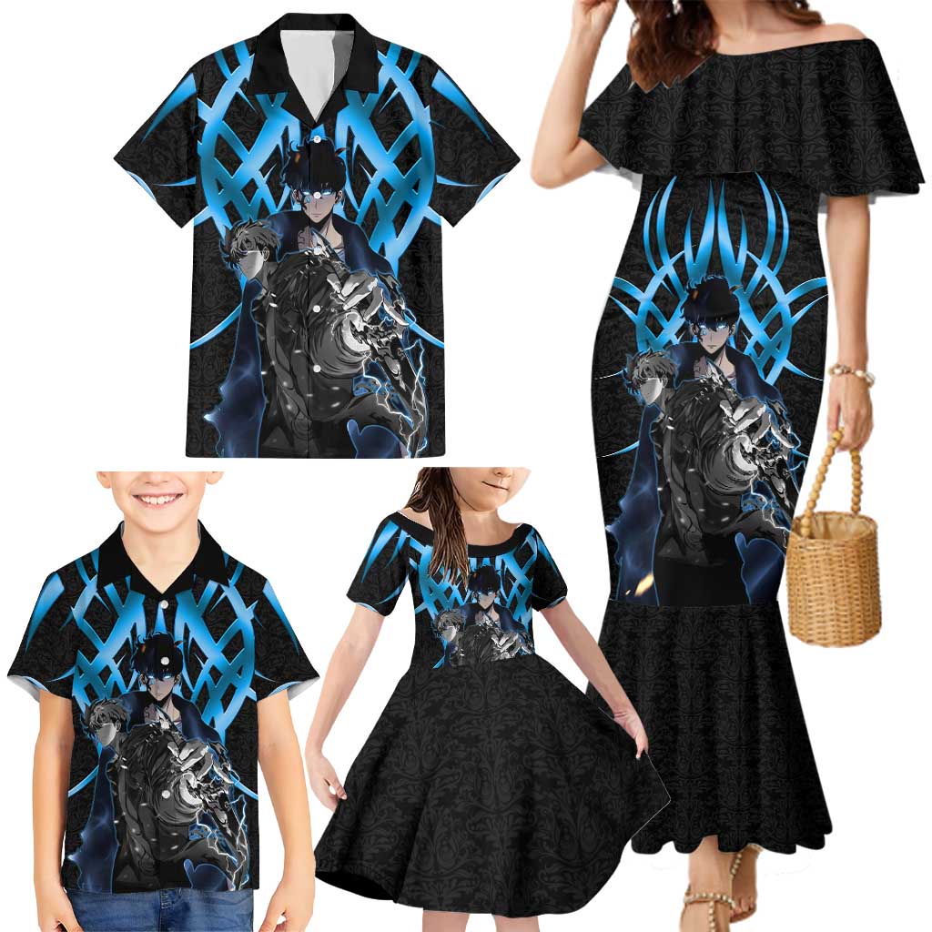 Sung Jin Woo Solo Leveling Family Matching Mermaid Dress and Hawaiian Shirt Neon Shadowcore Anime Style