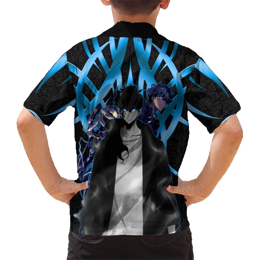 Sung Jin Woo Solo Leveling Family Matching Off The Shoulder Long Sleeve Dress and Hawaiian Shirt Neon Shadowcore Anime Style