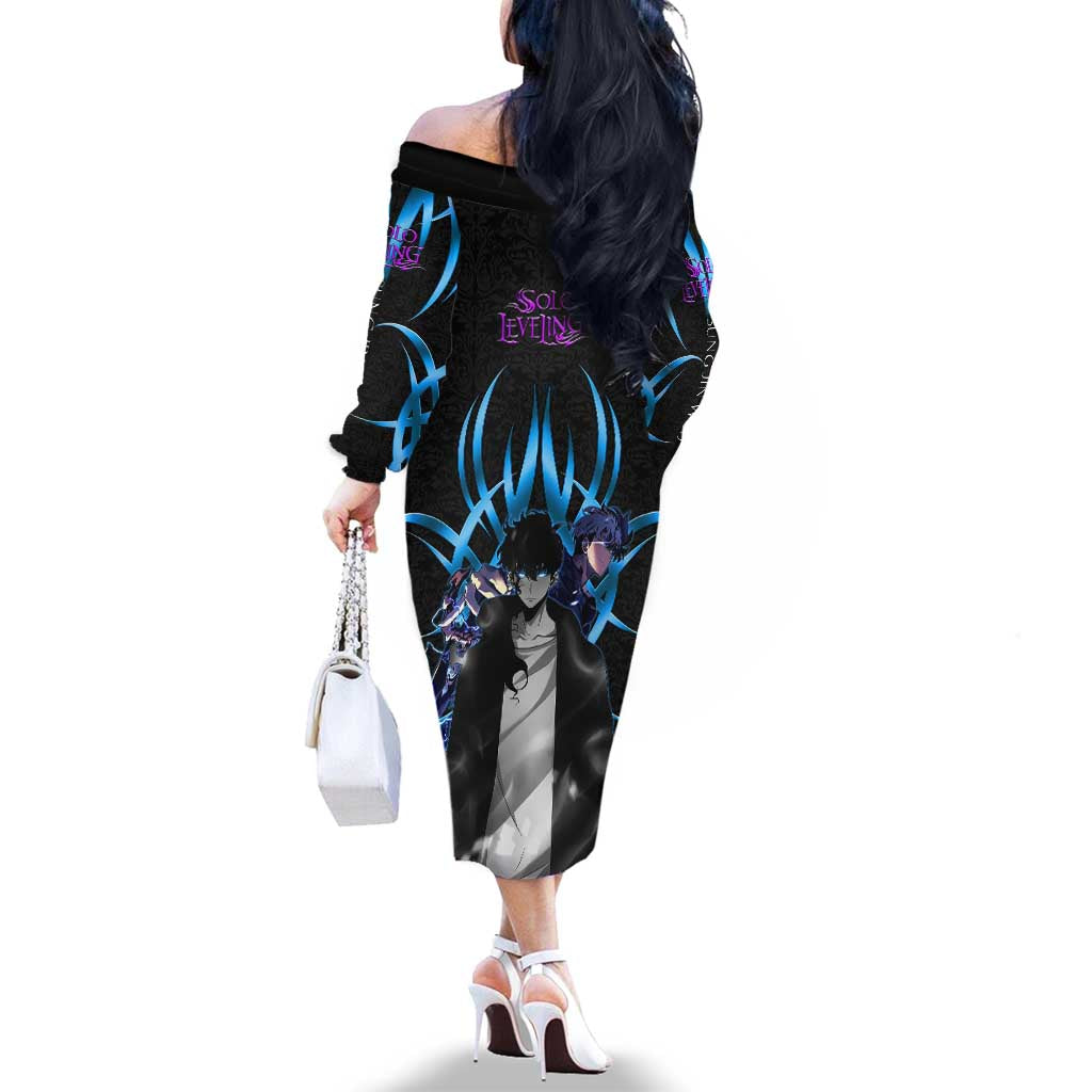 Sung Jin Woo Solo Leveling Family Matching Off The Shoulder Long Sleeve Dress and Hawaiian Shirt Neon Shadowcore Anime Style