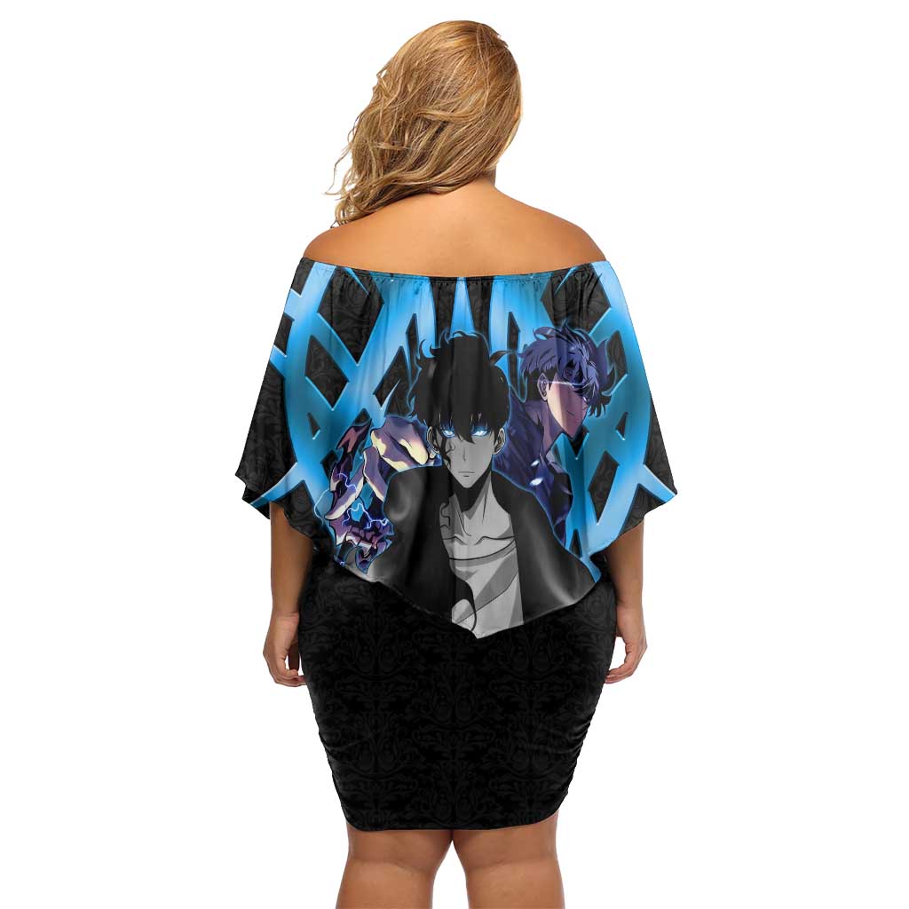 Sung Jin Woo Solo Leveling Family Matching Off Shoulder Short Dress and Hawaiian Shirt Neon Shadowcore Anime Style