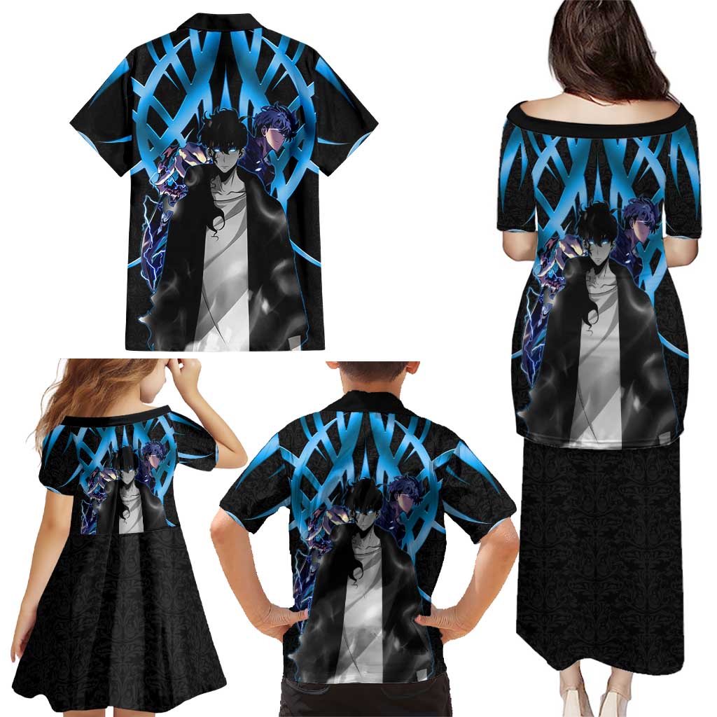 Sung Jin Woo Solo Leveling Family Matching Puletasi and Hawaiian Shirt Neon Shadowcore Anime Style