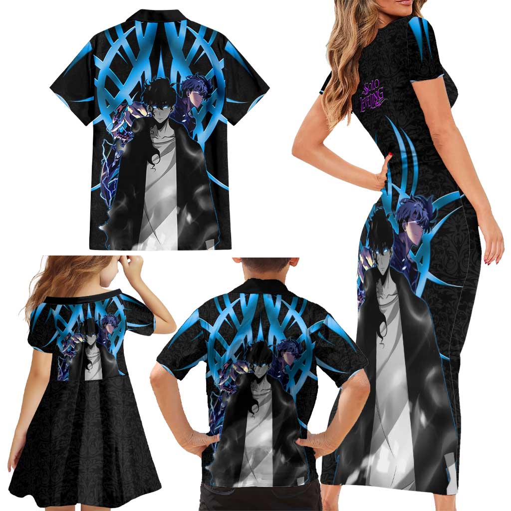 Sung Jin Woo Solo Leveling Family Matching Short Sleeve Bodycon Dress and Hawaiian Shirt Neon Shadowcore Anime Style
