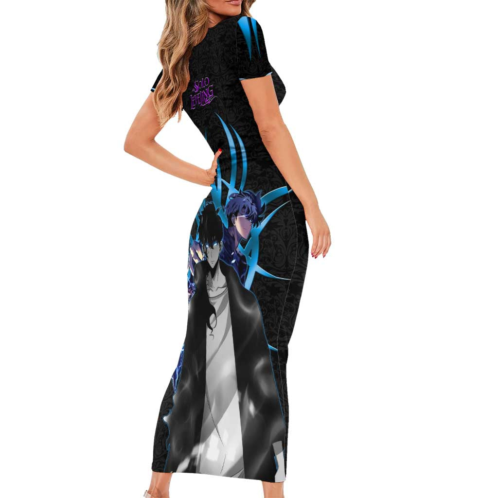 Sung Jin Woo Solo Leveling Family Matching Short Sleeve Bodycon Dress and Hawaiian Shirt Neon Shadowcore Anime Style