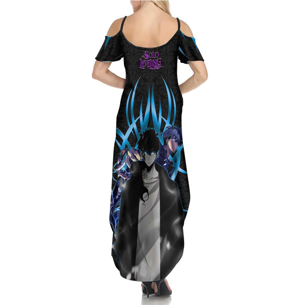 Sung Jin Woo Solo Leveling Family Matching Summer Maxi Dress and Hawaiian Shirt Neon Shadowcore Anime Style