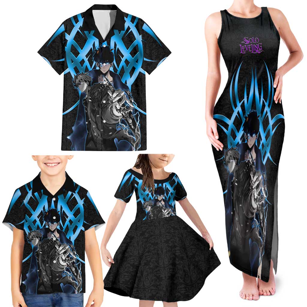 Sung Jin Woo Solo Leveling Family Matching Tank Maxi Dress and Hawaiian Shirt Neon Shadowcore Anime Style