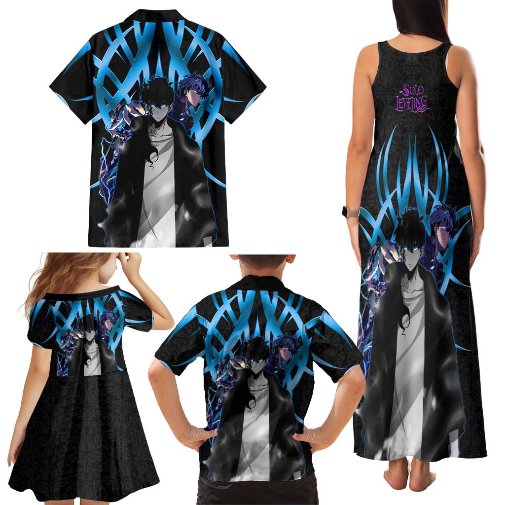 Sung Jin Woo Solo Leveling Family Matching Tank Maxi Dress and Hawaiian Shirt Neon Shadowcore Anime Style