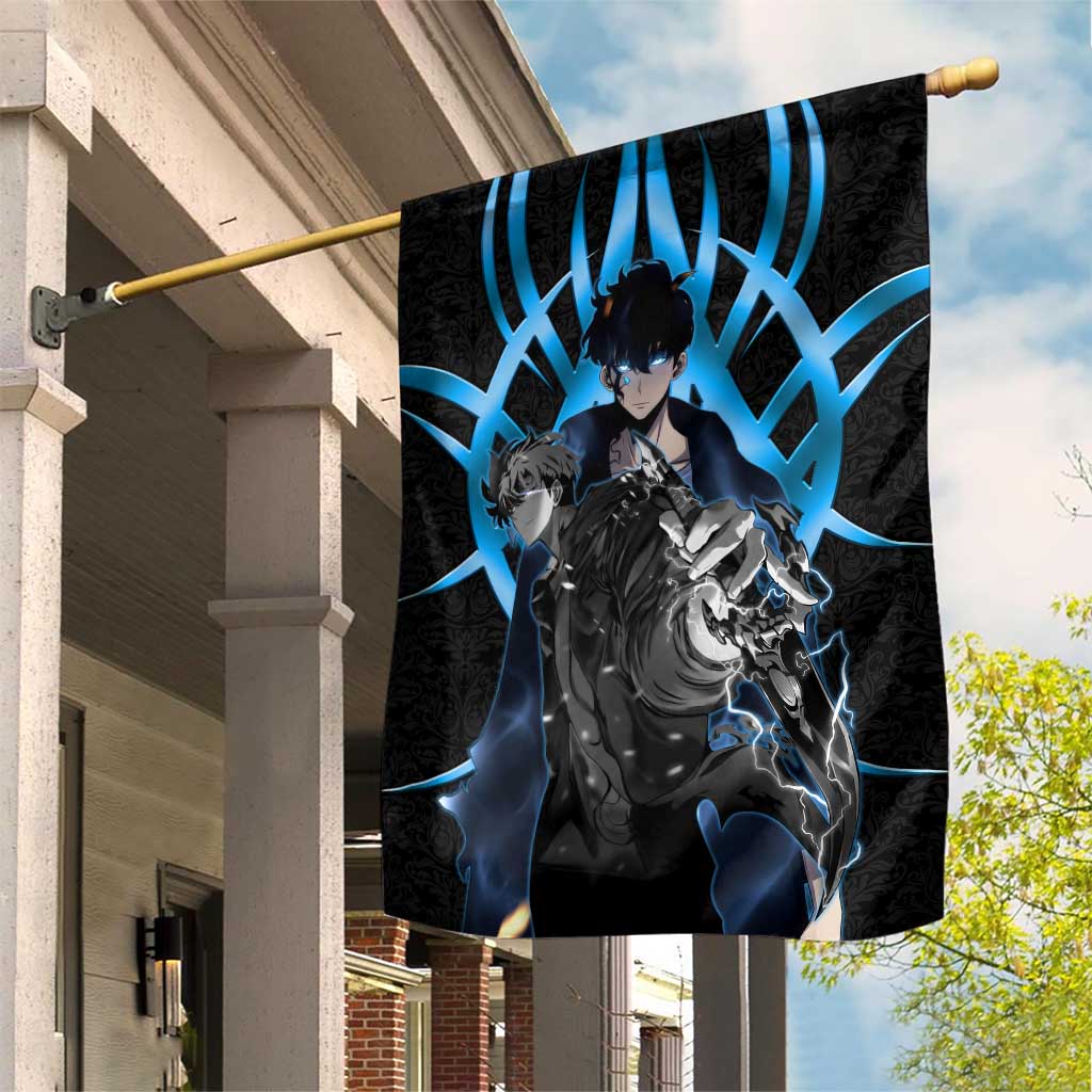 Sung Jin Woo Solo Leveling Garden Flag Neon Shadowcore Anime Style