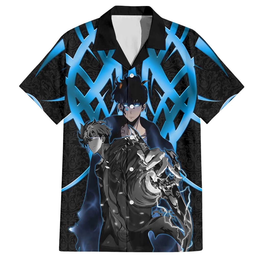 Sung Jin Woo Solo Leveling Hawaiian Shirt Neon Shadowcore Anime Style