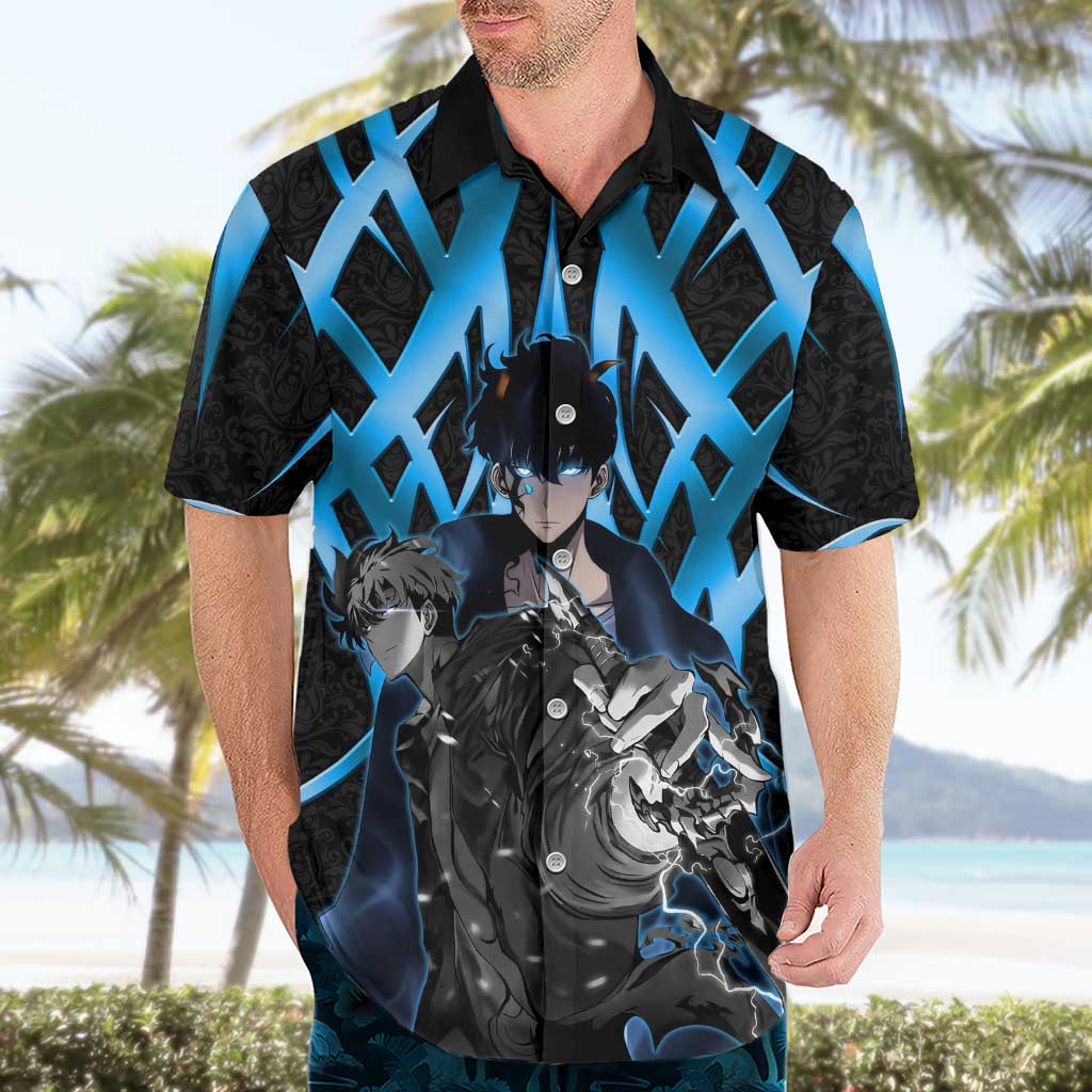 Sung Jin Woo Solo Leveling Hawaiian Shirt Neon Shadowcore Anime Style