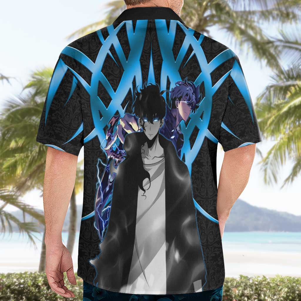 Sung Jin Woo Solo Leveling Hawaiian Shirt Neon Shadowcore Anime Style