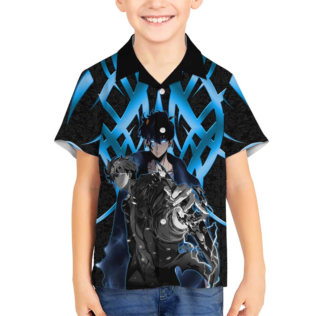Sung Jin Woo Solo Leveling Hawaiian Shirt Neon Shadowcore Anime Style