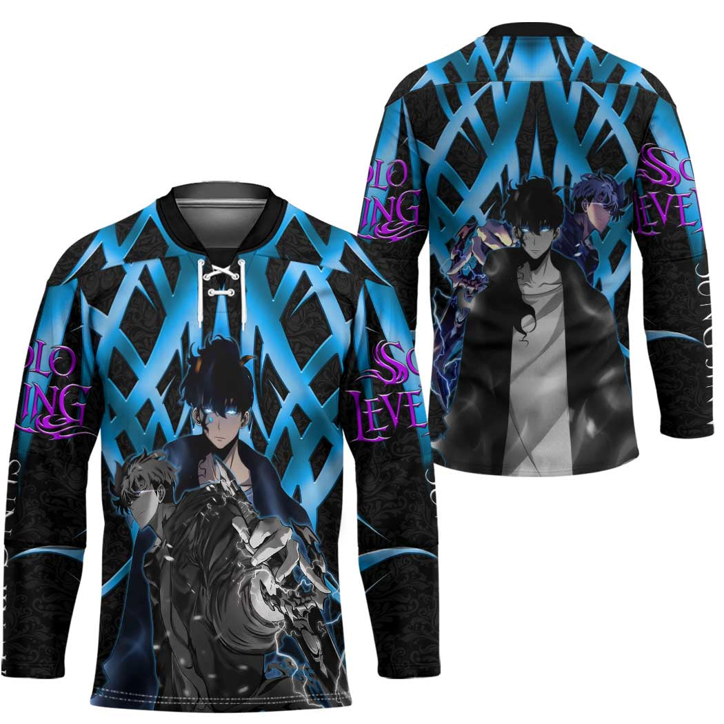 Sung Jin Woo Solo Leveling Hockey Jersey Neon Shadowcore Anime Style