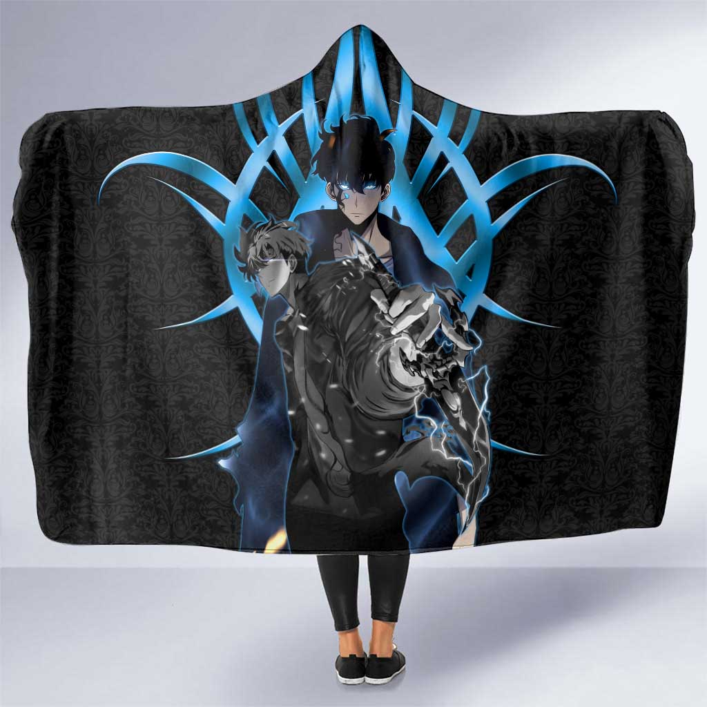 Sung Jin Woo Solo Leveling Hooded Blanket Neon Shadowcore Anime Style