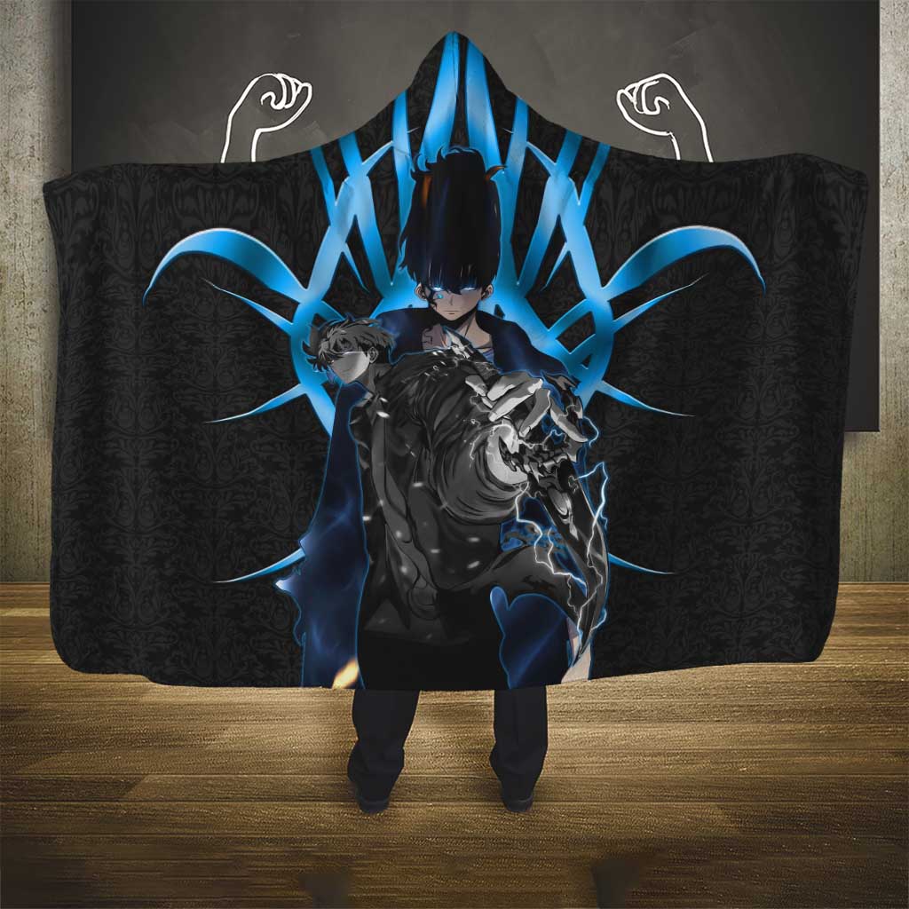 Sung Jin Woo Solo Leveling Hooded Blanket Neon Shadowcore Anime Style