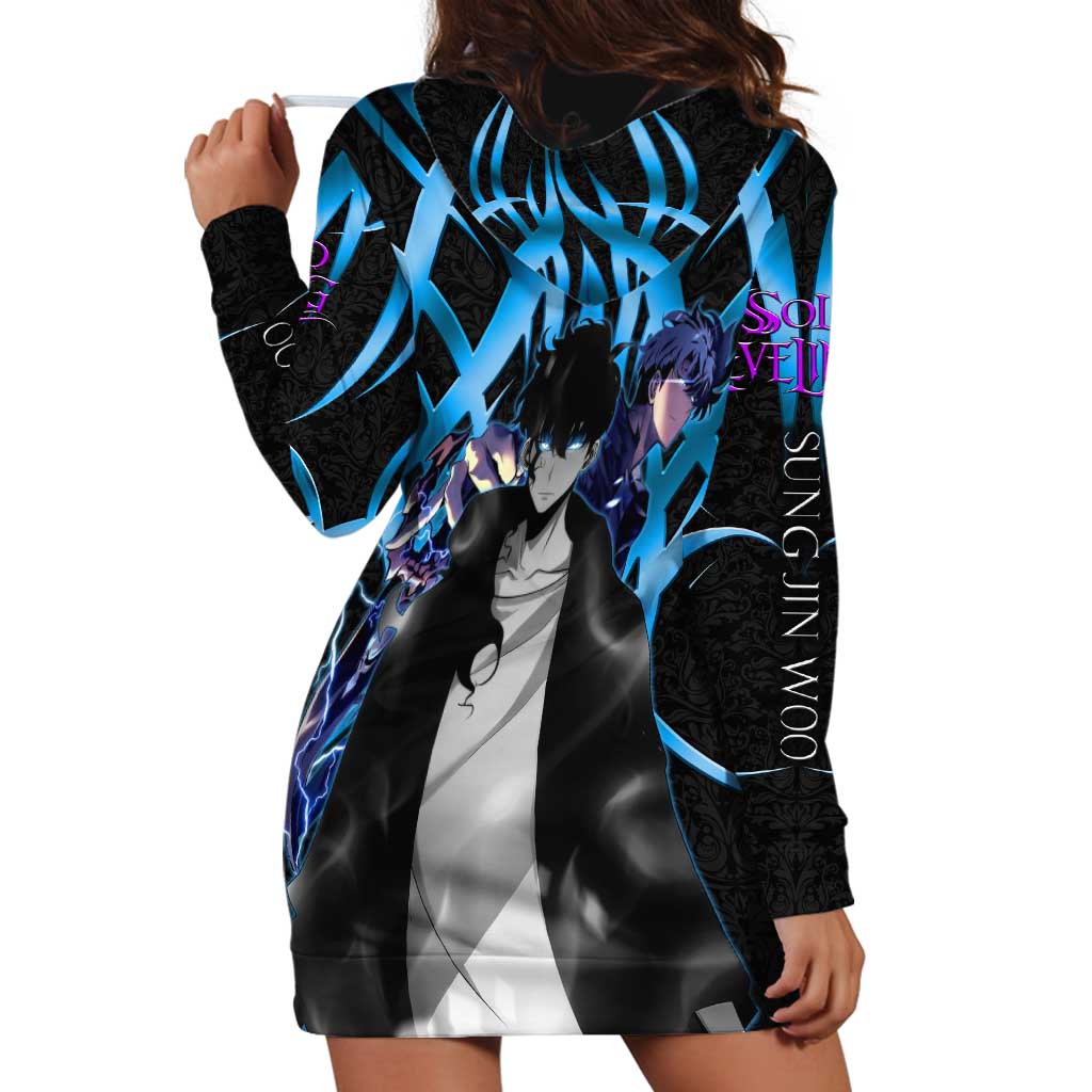 Sung Jin Woo Solo Leveling Hoodie Dress Neon Shadowcore Anime Style