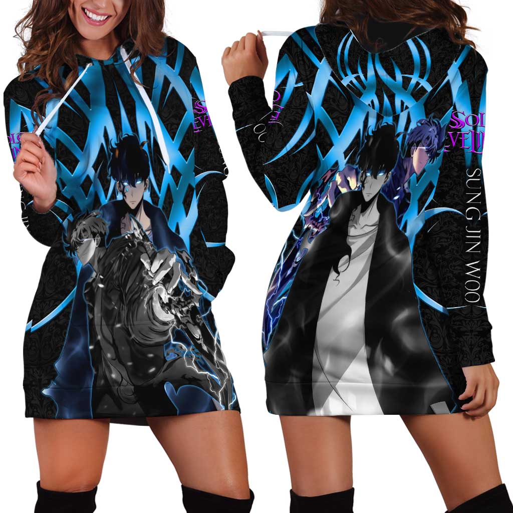 Sung Jin Woo Solo Leveling Hoodie Dress Neon Shadowcore Anime Style