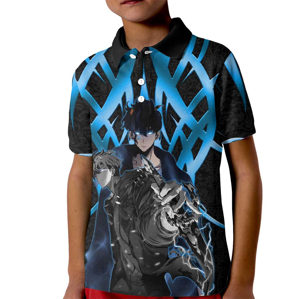 Sung Jin Woo Solo Leveling Kid Polo Shirt Neon Shadowcore Anime Style