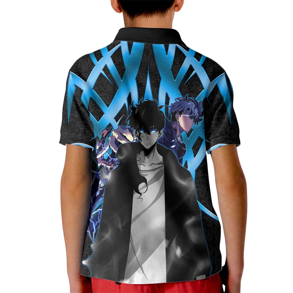 Sung Jin Woo Solo Leveling Kid Polo Shirt Neon Shadowcore Anime Style