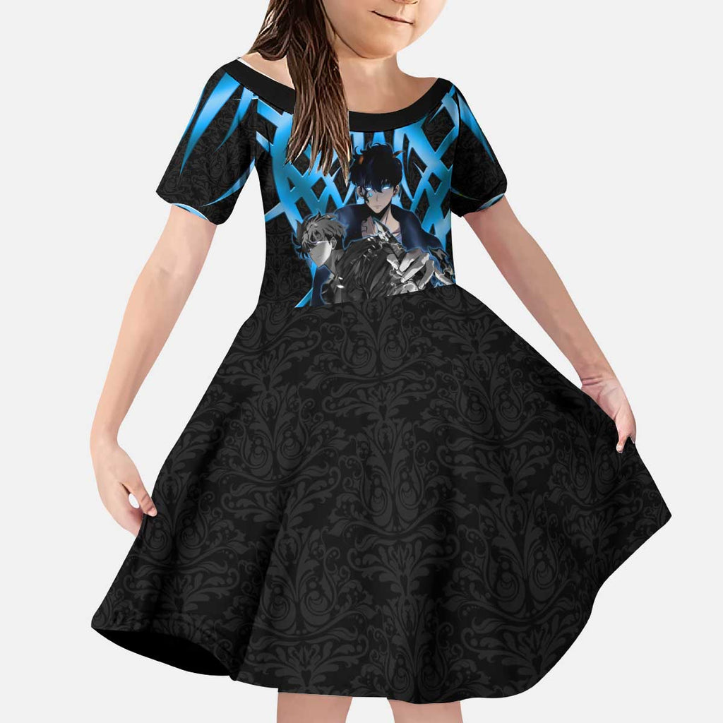 Sung Jin Woo Solo Leveling Kid Short Sleeve Dress Neon Shadowcore Anime Style