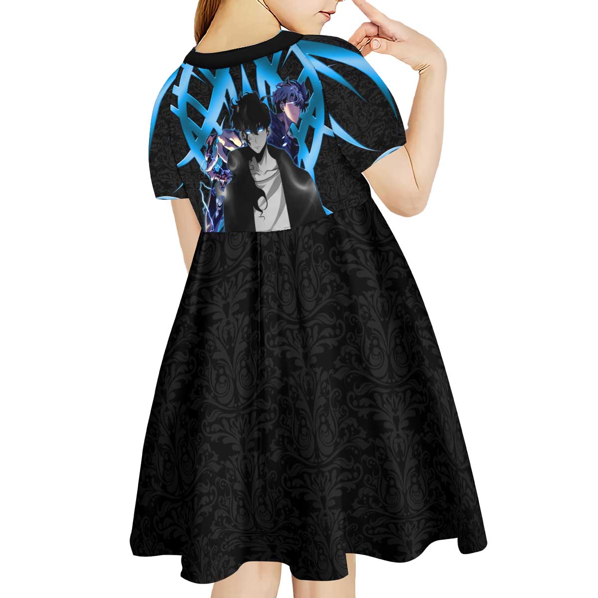 Sung Jin Woo Solo Leveling Kid Short Sleeve Dress Neon Shadowcore Anime Style