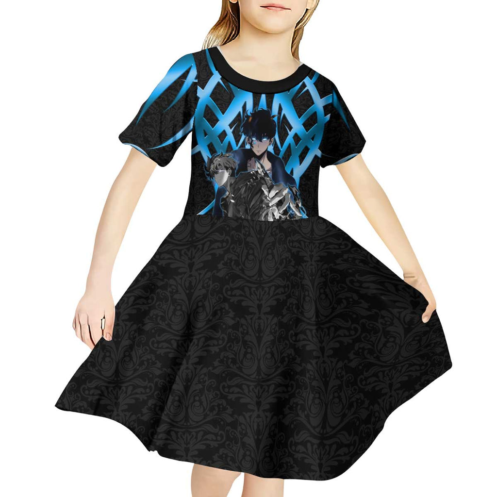 Sung Jin Woo Solo Leveling Kid Short Sleeve Dress Neon Shadowcore Anime Style