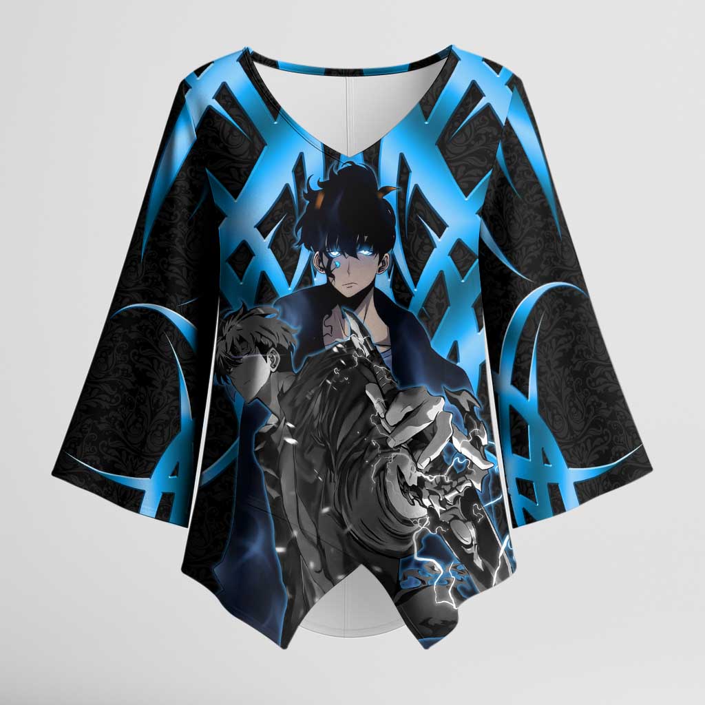 Sung Jin Woo Solo Leveling Kimono Sleeve Blouse Neon Shadowcore Anime Style