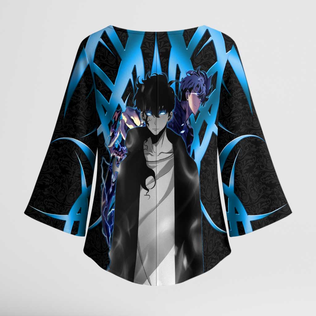 Sung Jin Woo Solo Leveling Kimono Sleeve Blouse Neon Shadowcore Anime Style