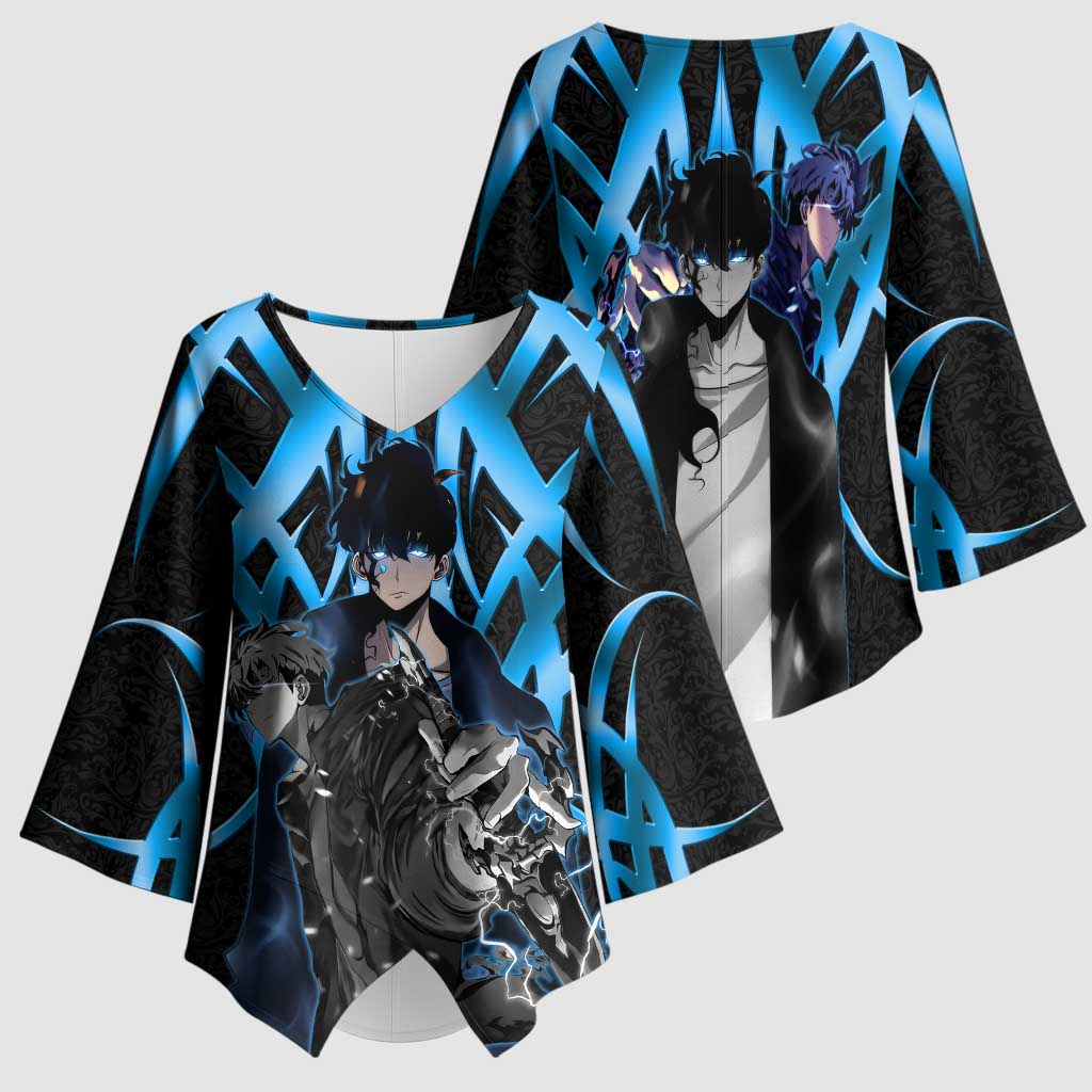 Sung Jin Woo Solo Leveling Kimono Sleeve Blouse Neon Shadowcore Anime Style