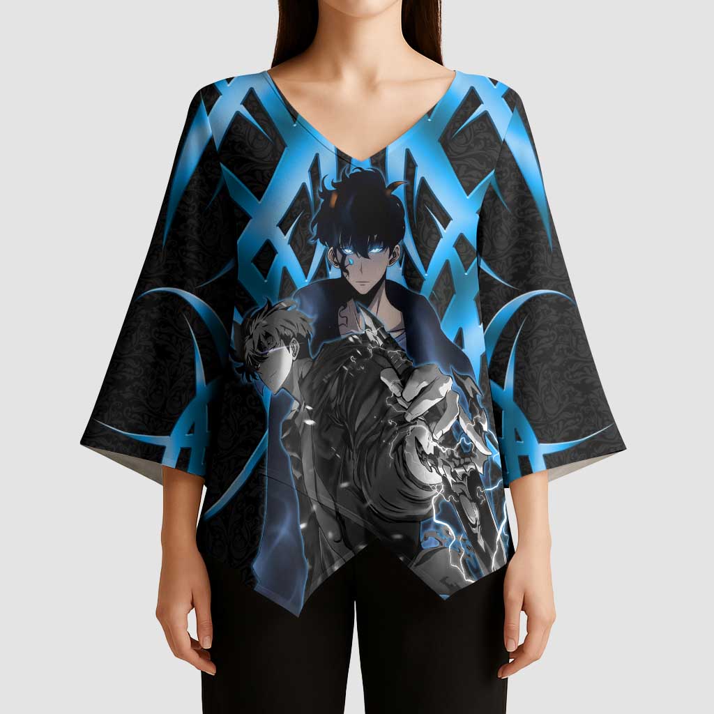 Sung Jin Woo Solo Leveling Kimono Sleeve Blouse Neon Shadowcore Anime Style