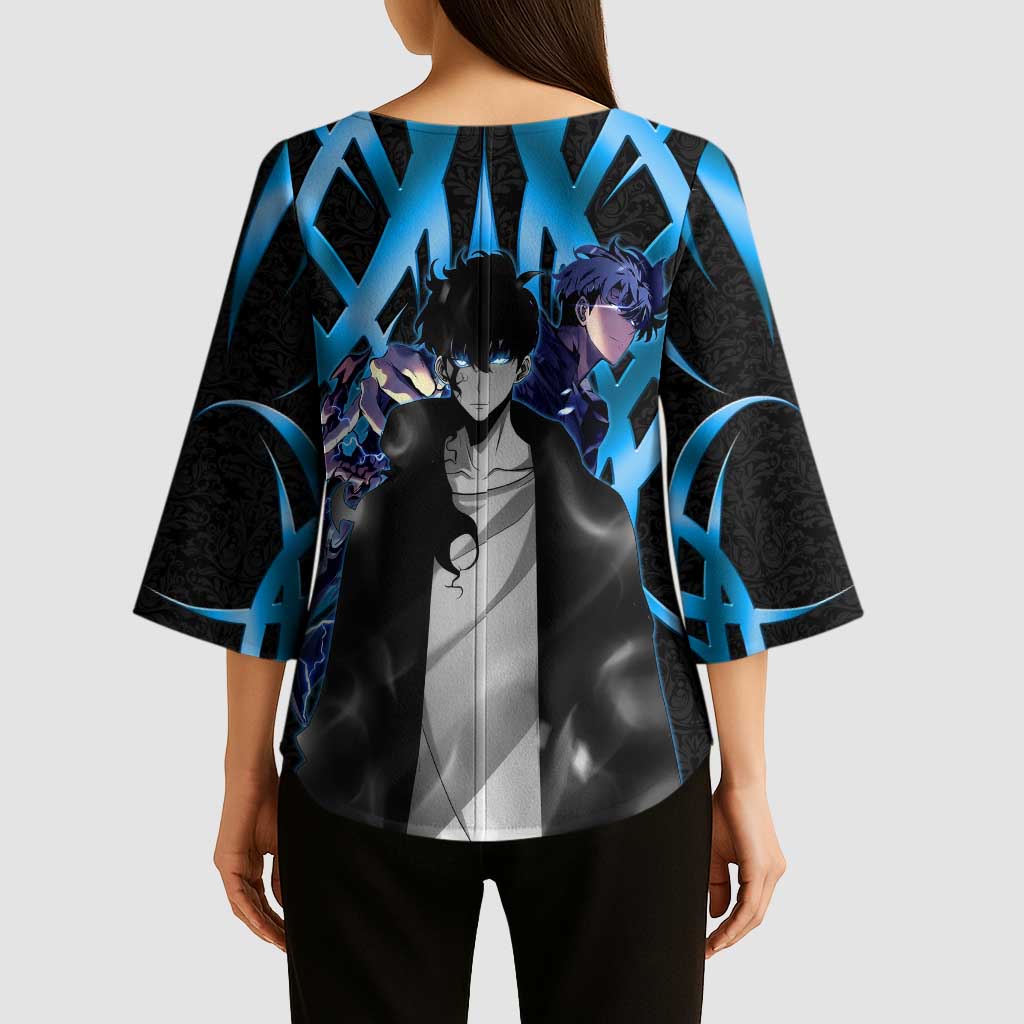 Sung Jin Woo Solo Leveling Kimono Sleeve Blouse Neon Shadowcore Anime Style