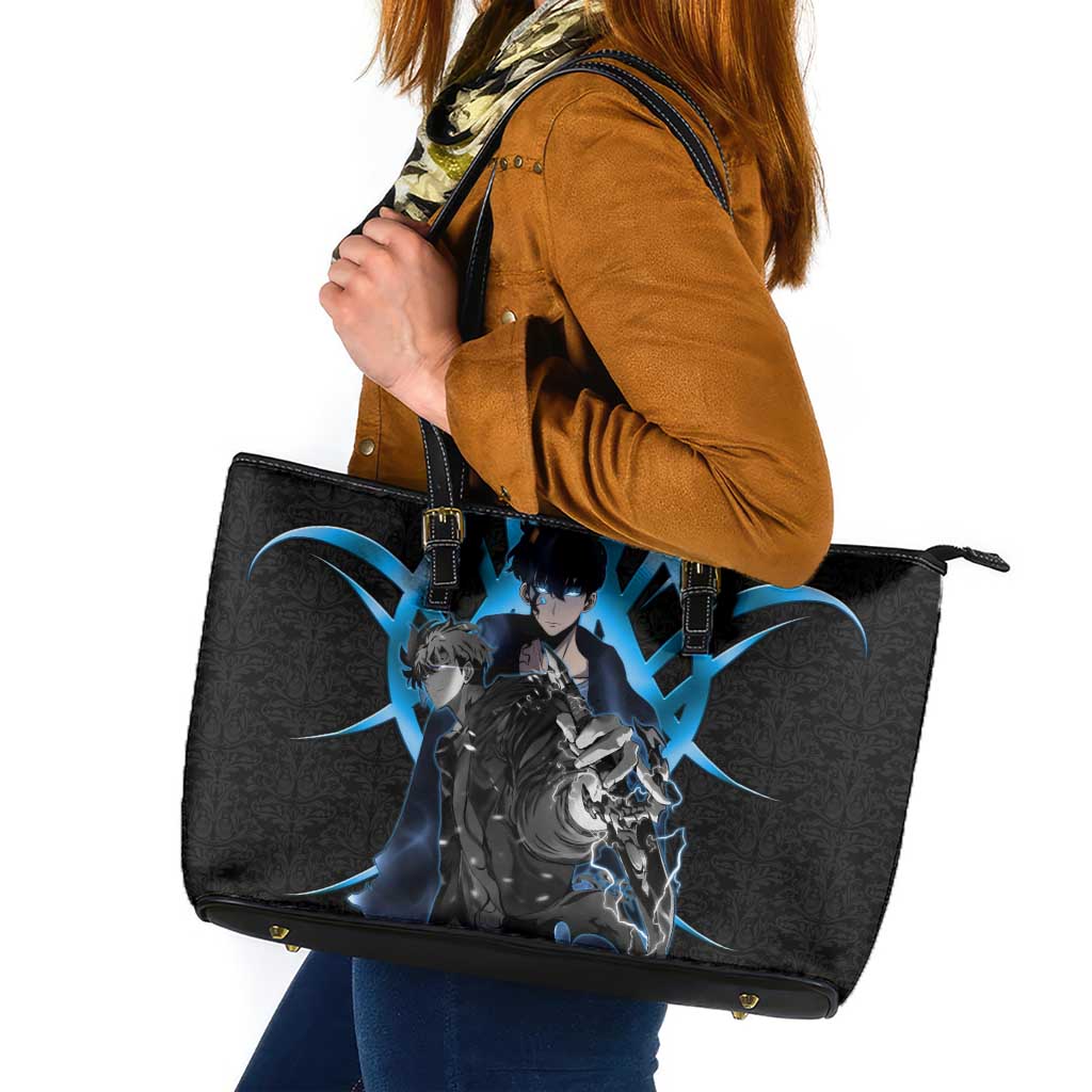 Sung Jin Woo Solo Leveling Leather Tote Bag Neon Shadowcore Anime Style