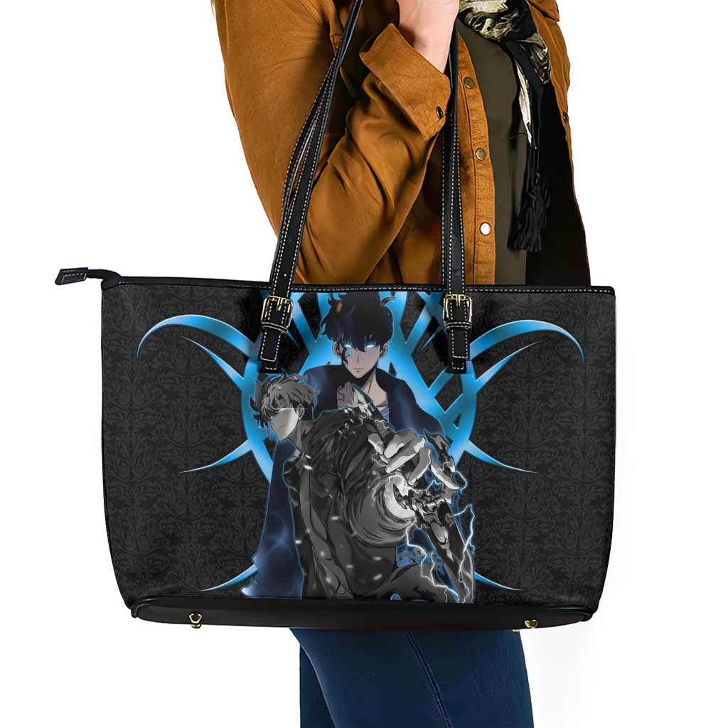 Sung Jin Woo Solo Leveling Leather Tote Bag Neon Shadowcore Anime Style