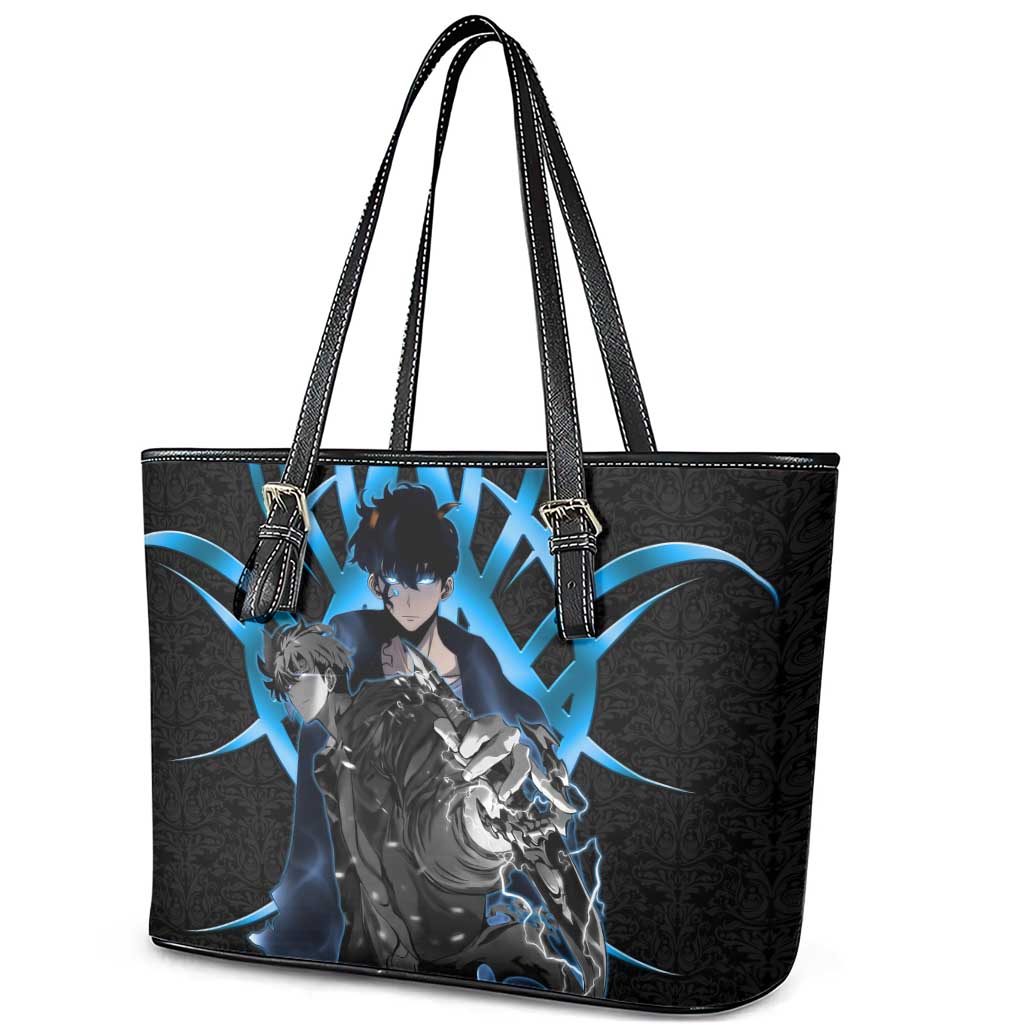 Sung Jin Woo Solo Leveling Leather Tote Bag Neon Shadowcore Anime Style