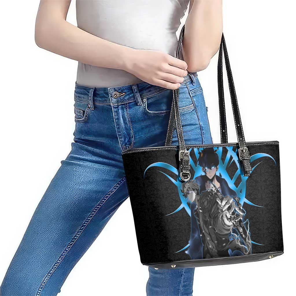 Sung Jin Woo Solo Leveling Leather Tote Bag Neon Shadowcore Anime Style