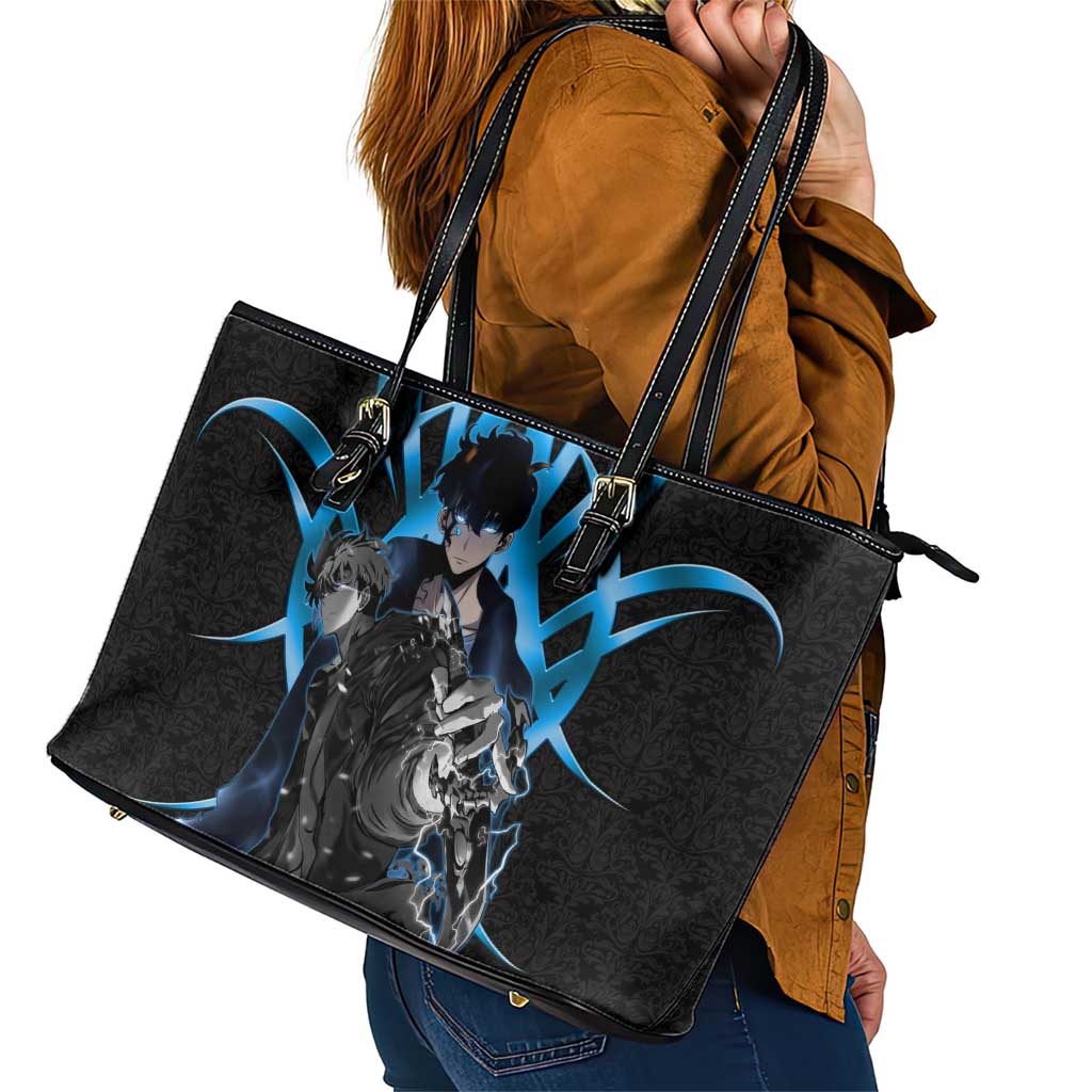 Sung Jin Woo Solo Leveling Leather Tote Bag Neon Shadowcore Anime Style