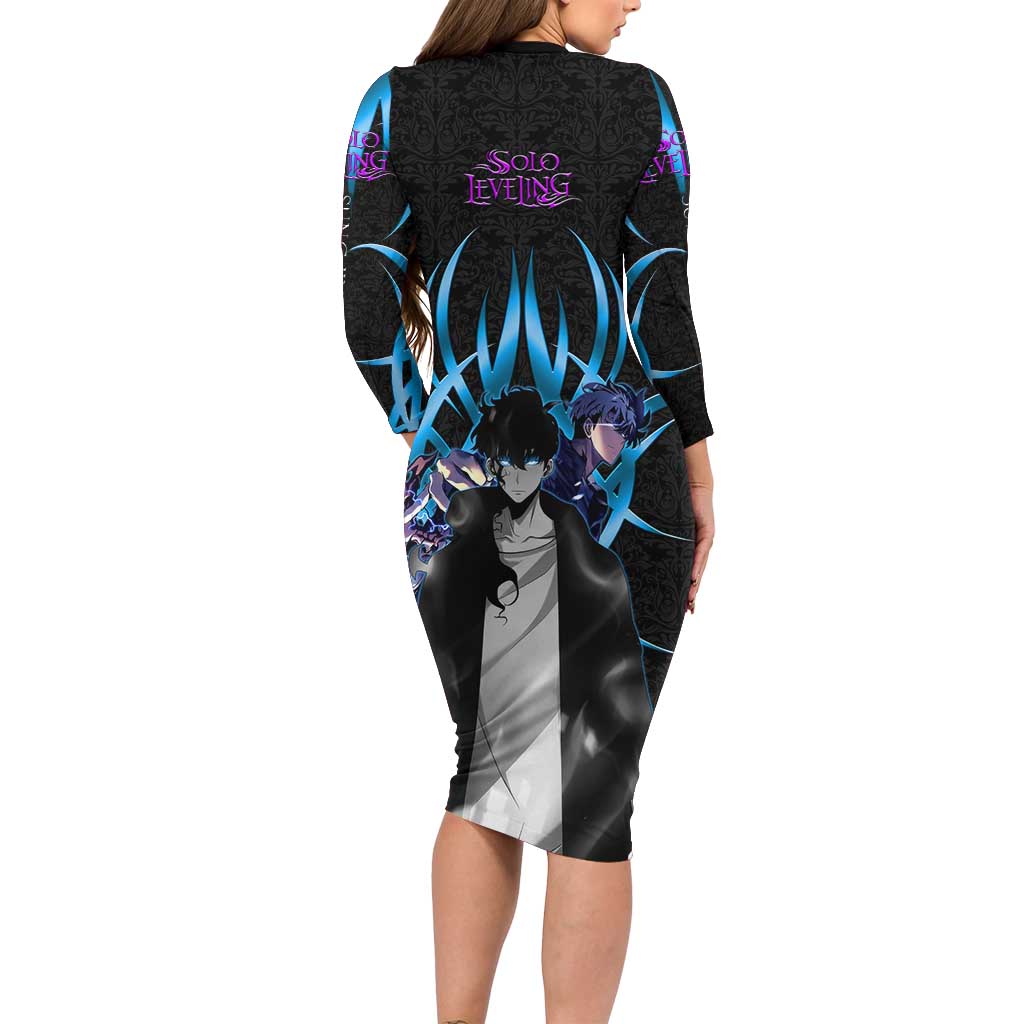 Sung Jin Woo Solo Leveling Long Sleeve Bodycon Dress Neon Shadowcore Anime Style