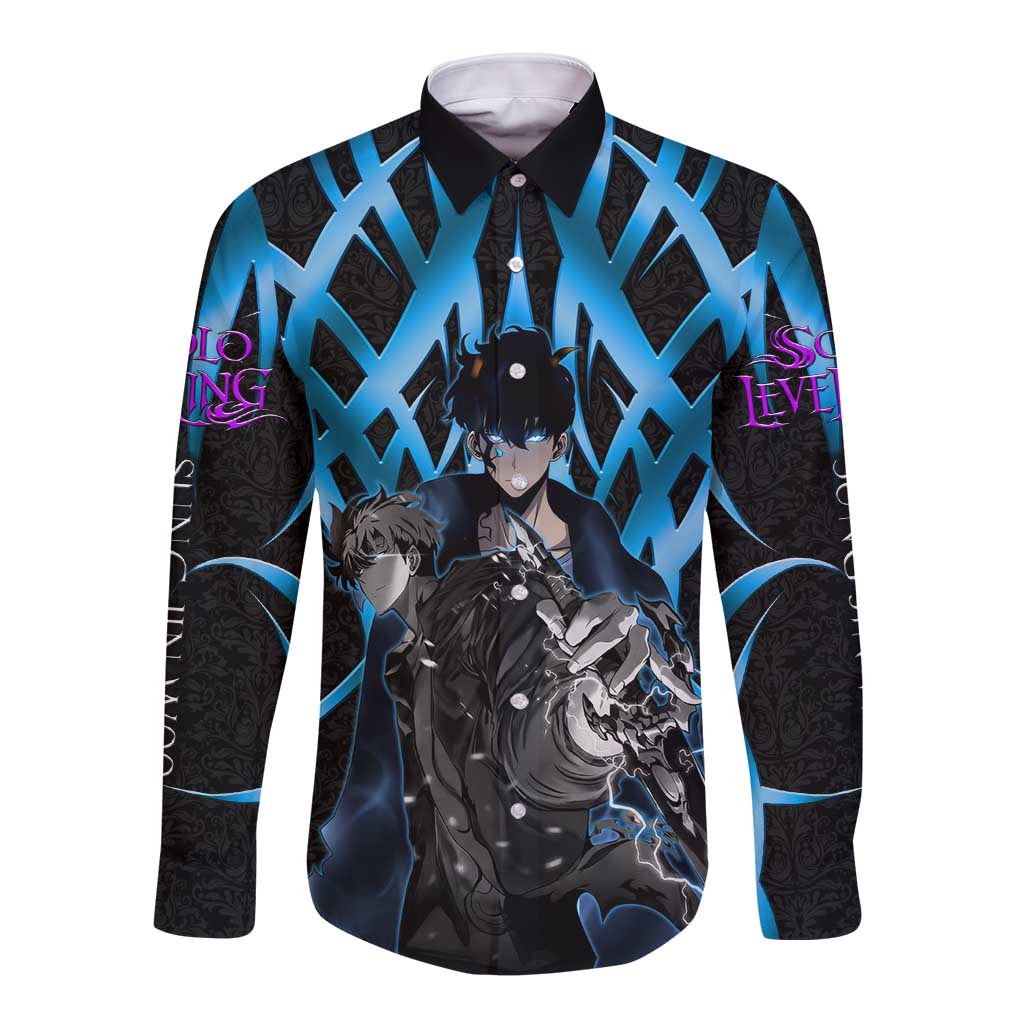 Sung Jin Woo Solo Leveling Long Sleeve Button Shirt Neon Shadowcore Anime Style