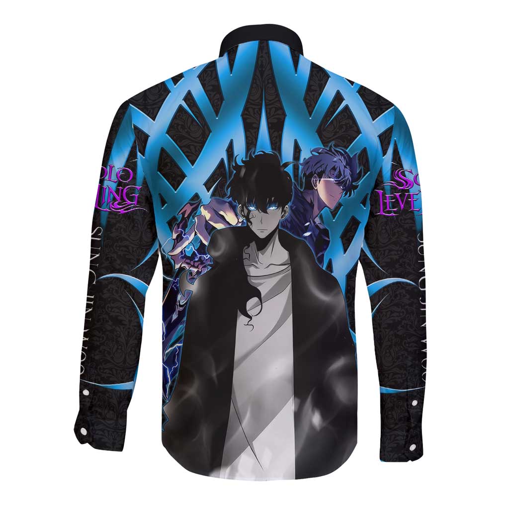 Sung Jin Woo Solo Leveling Long Sleeve Button Shirt Neon Shadowcore Anime Style